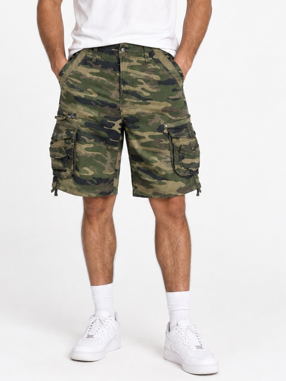Free Planet Cargo Shorts Men’s 34 Green Camo Utility 100% Cotton EUC